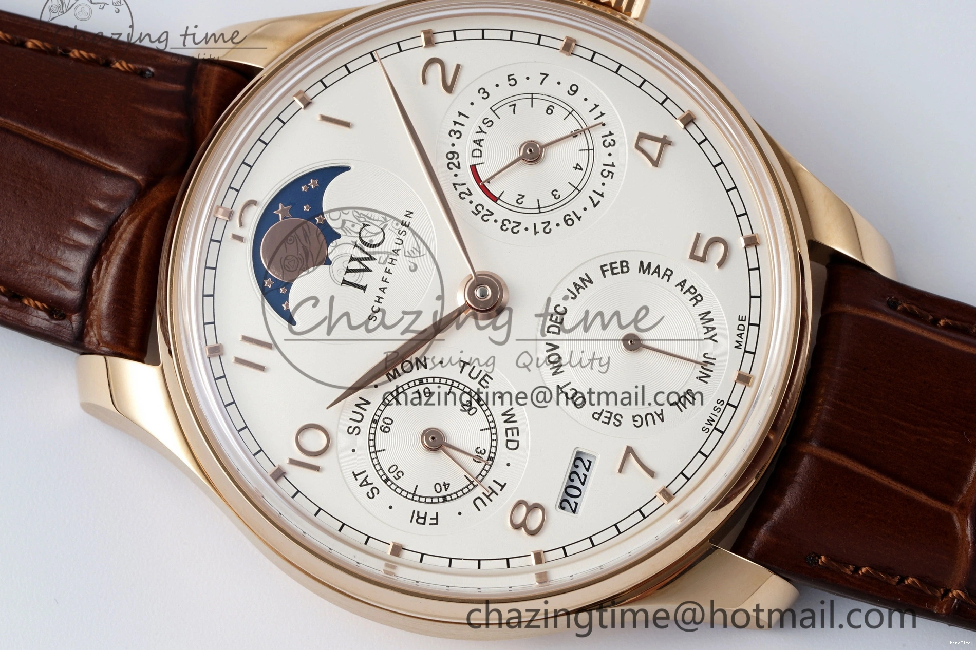 MIROTIME 0420 WellDesigned Portugieser Perpetual Calendar RG 5033 APSF 1:1 Best Edition White Dial on Brown Leather Strap A52610 Clone 7042